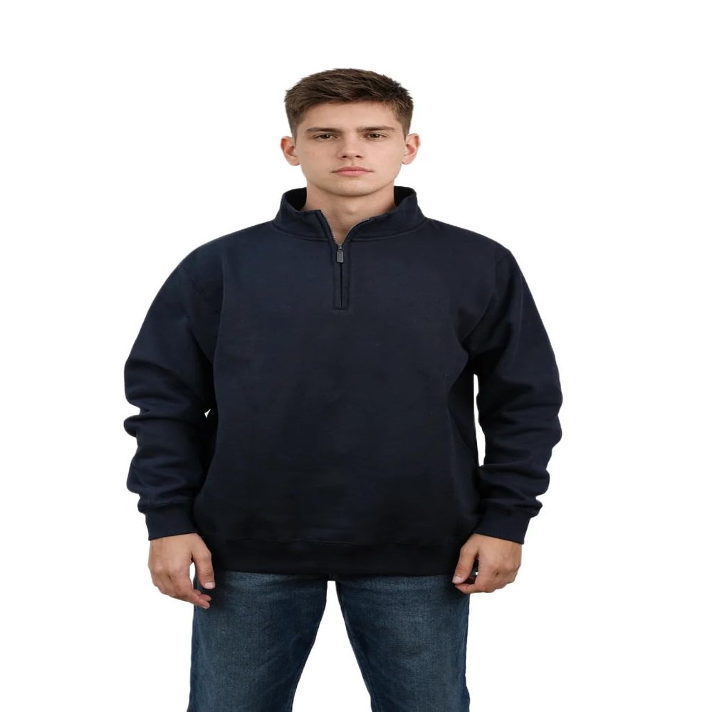 Milltex Unisex Heavyweight Quarter Zip Fleece Jacket, Combed Cotton Blend Pullover with Soft Brushed Interior 935 - Navy