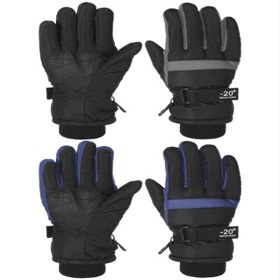 SATINIOR 2 Pairs Kids Waterproof Winter Snow Gloves Ski Gloves for Boy Girl Outdoor Warm Thickening Snowboard(Gray, Dark Blue,10-15 Years)