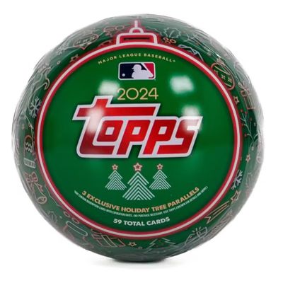 2024 Topps Baseball Holiday Tin - 59 Cards, Including Holiday Image Variation, Metallic Tree Parallels, Rookie Cards, Relics & Autographs