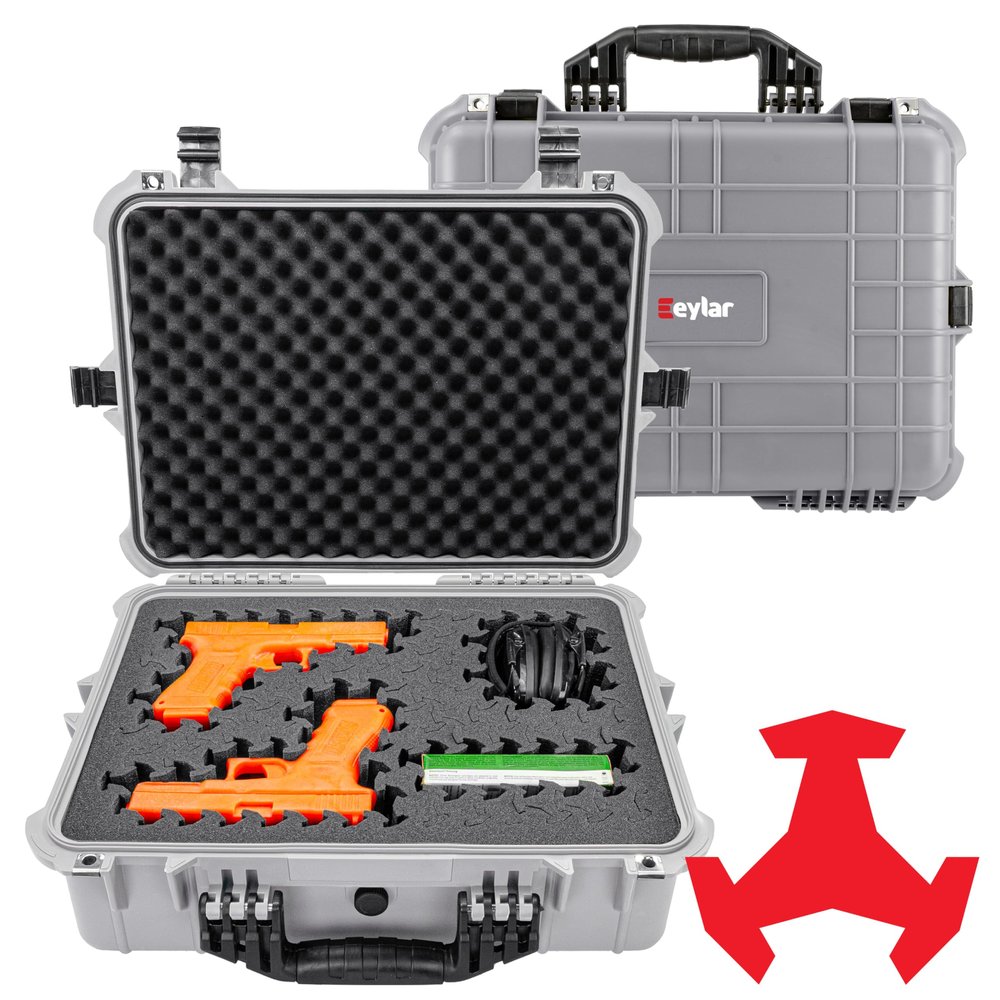 Eylar 20" Large Hard Gun Case Equipped With Ragar Reconfigurable & Reusable XP Crosslinked Foam Insert, Waterproof, Shockproof For Pistols and Handgun Accessories (2 Ragar Layers) (Gray)