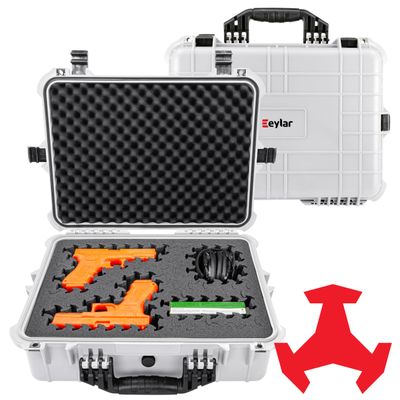 Eylar 20" Large Hard Gun Case Equipped With Ragar Reconfigurable & Reusable XP Crosslinked Foam Insert, Waterproof, Shockproof For Pistols and Handgun Accessories (2 Ragar Layers) (White)