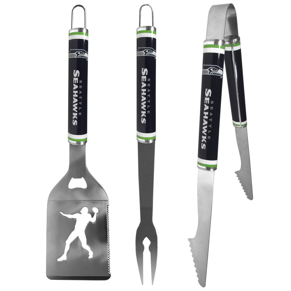 Siskiyou Sports NFL Seattle Seahawks 3 pc Steel BBQ Tool Set, One Size, Team Colors