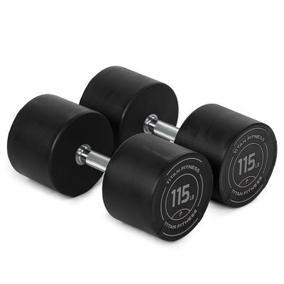 Titan Fitness 115 LB Set Round Urethane Dumbbells, Medium Volcano Knurling, 33mm Grip, Easy-to-Read Weight Indicators, Free Weights for Strength Training