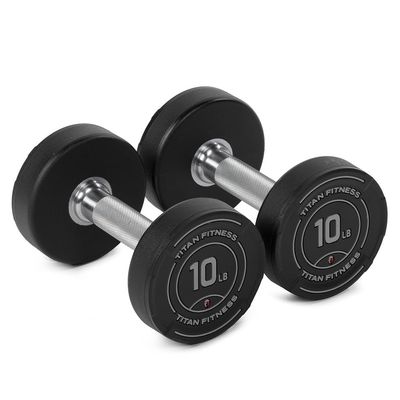 Titan Fitness 10 LB Set Round Urethane Dumbbells, Medium Volcano Knurling, 32mm Grip, Easy-to-Read Weight Indicators, Free Weights for Strength Training