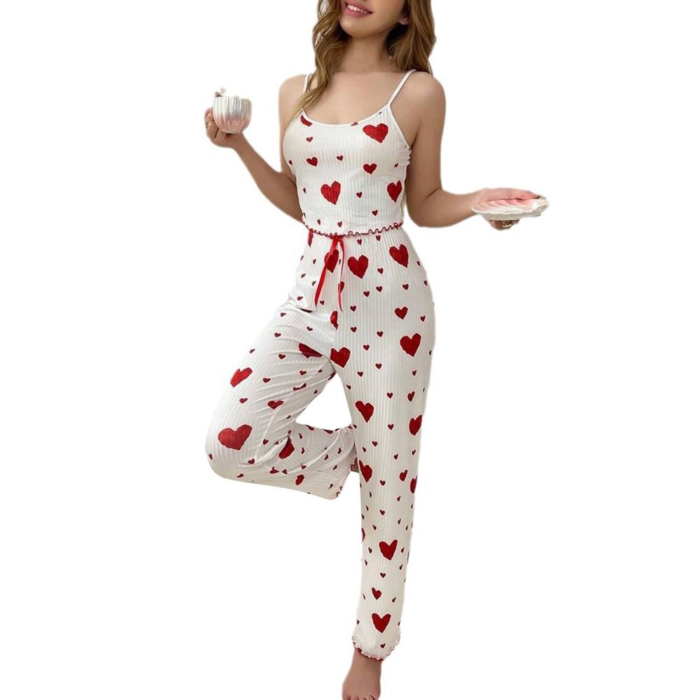 FQZWONG Pajama Sets for Women 2 Piece Outfit Women Sexy Camisole Tops and Baggy Pj Pants Heart Print Two Piece Loungewear Comfy Pajamas My Placed Recently by Me (Red,L)