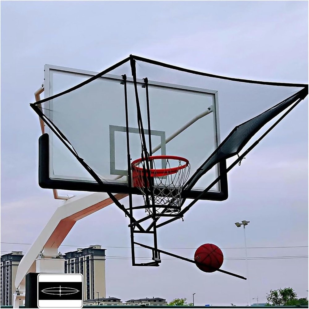 Kids/Teens Basketball Return Shooting Practice Attachment Rebounder Net, Portable Lightweight Ball Return Training Aid with Rotating Return Chute, Indoor Outdoor