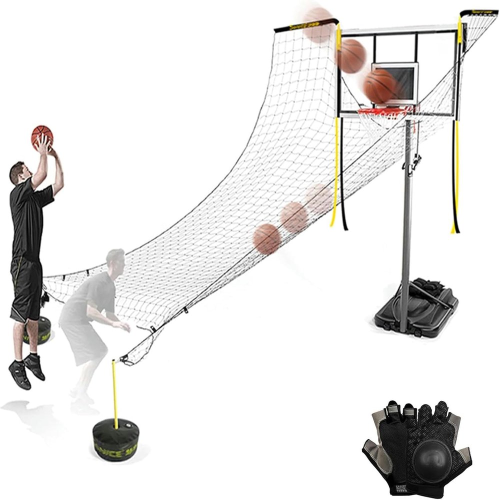 Basketball Rebounder Attachment Automatic, Indoor Outdoor Return Net Training Aid for Basketball Hoop, Basketball Shot Returner System with Rotatable Brackets 4.8m Net