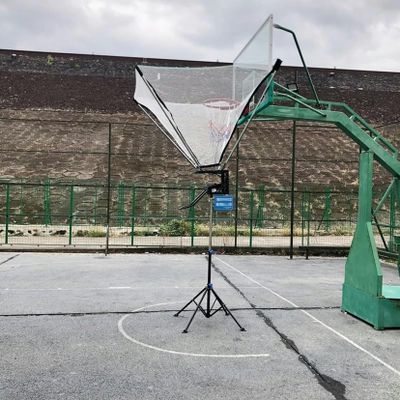 Freestanding Basketball Hoop Metal Ball Return Attachment, 180 Rotating Shot Trainer for Teens Youth Adults, Gym Home Yard Basketball Rebounder Net