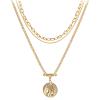 18K Gold Plated Layered Coin Necklace, Brass Chain With Double Strand Medallion Charm, 18.9 Inches Adjustable, Trendy Women'S Jewelry view 1
