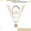 18K Gold Plated Layered Coin Necklace, Brass Chain With Double Strand Medallion Charm, 18.9 Inches Adjustable, Trendy Women'S Jewelry view 4