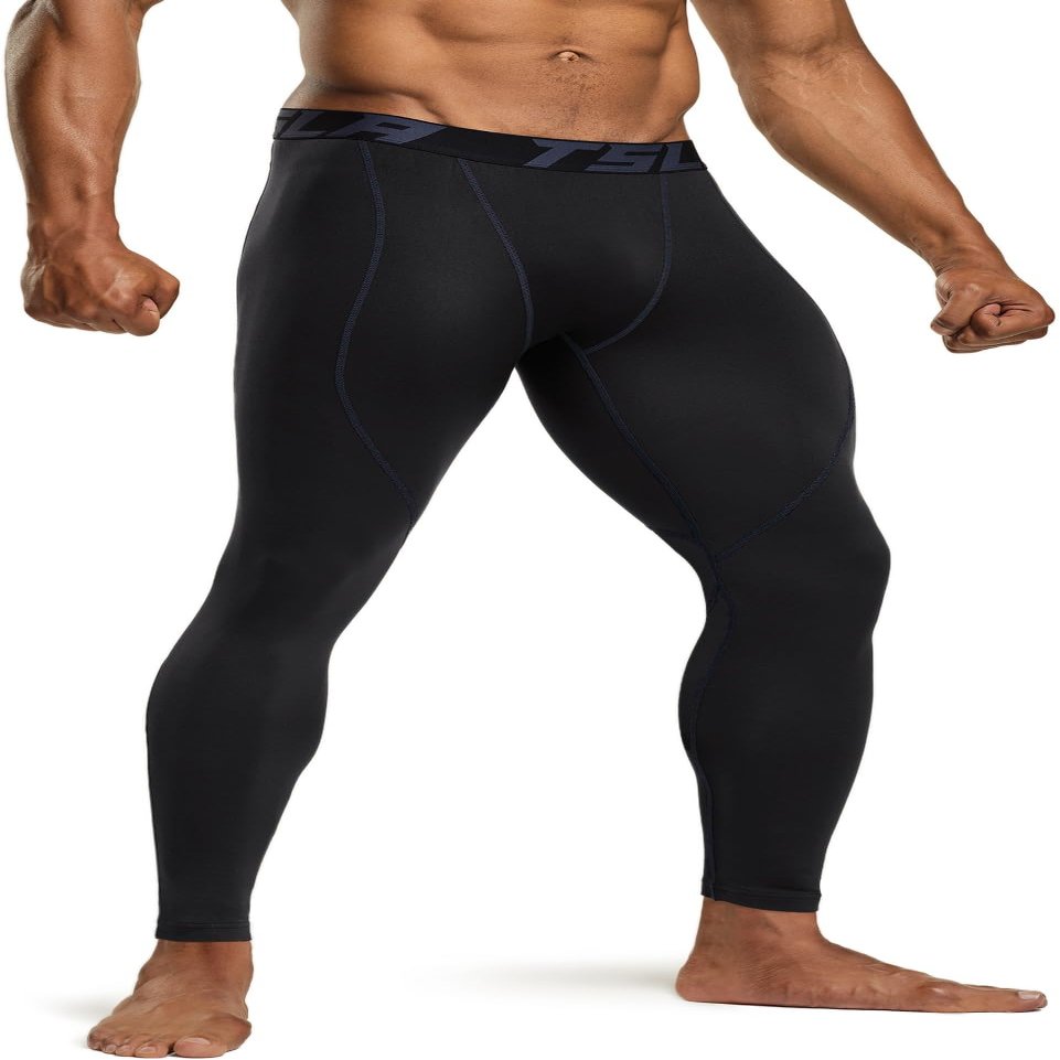 TSLA Men's Thermal Compression Pants, Athletic Sports Leggings & Running Tights, Wintergear Base Layer Bottoms, Heatlock Black&Charcoal, X-Large