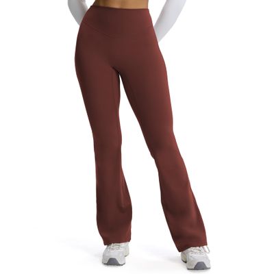 Aoxjox Flare Leggings for Women Metamorph Mid-Rise Hidden Scrunch Butt Lifting Wide Leg Yoga Pants 34" (Rum Raisin, X-Small)