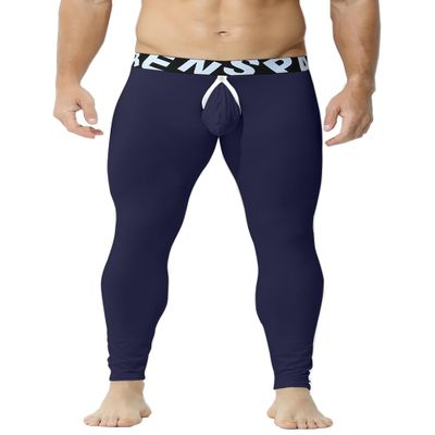 KAMUON Mens Removable Pouch Long Johns Thermal Underwear Pants Bottom Leggings (US, Alpha, Medium, Regular, Regular, Navy Blue)