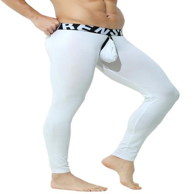 KAMUON Mens Removable Pouch Long Johns Thermal Underwear Pants Bottom Leggings (US, Alpha, Large, Regular, Regular, White)
