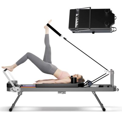 Pilates Reformer,Foldable Pilates Machine & Equipment - Home Workout Equipment for Women with High-Density Cushion and Double Resistance, at Home Reformer (Black)