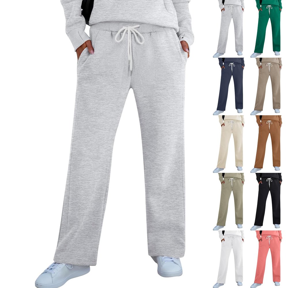 Wide Leg Sweatpants Women Baggy High Waisted Fleece Drawstring Open Bottom Straight Leg Sweatpants Stretch Comfy Soft Lounge Pants Athletic Jogger Sweatpants with Pockets Flare Petite Sweatpants