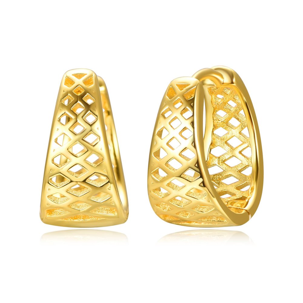 18K Gold Plated Chunky Hoop Earrings For Women Hollow Filigree Earring Lightweight Basket Simple Thick Round Ball
