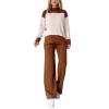 and Comfortable Set (Top + Pants),Long Sleeve Color Block Sweatshirt with Pants 2 Piece Outfits (Dark Brown,XL) view 1
