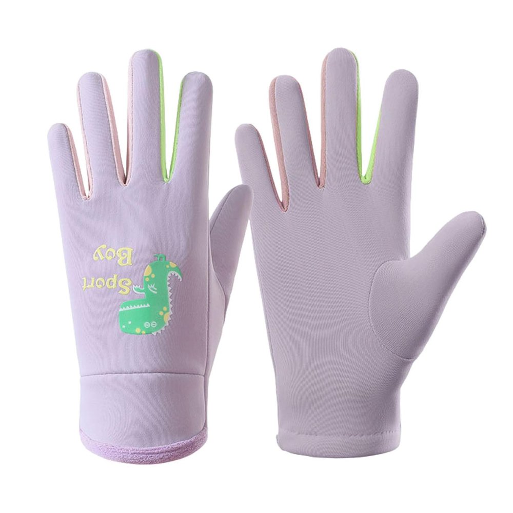 UDIYO Children Winter Gloves, with Waterproof Sport Gloves for 3-15Y Touchscreen High Elasticity Reflective Dinosaur Pattern Outdoor Playing Ski Gloves (Purple S)