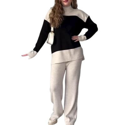 and Comfortable Set (Top + Pants),Long Sleeve Color Block Sweatshirt with Pants 2 Piece Outfits (Dark Apricot,L)