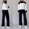 and Comfortable Set (Top + Pants),Long Sleeve Color Block Sweatshirt with Pants 2 Piece Outfits (Dark Apricot,L) view 2
