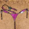 MOUSM Pink Silver Metallic Acid Wash Horse Tack Set - Genuine Argentina Leather One Ear Horse Bridle with Rhinestones - Ideal Christmas Horse Tack for Barrel Racing & Everyday Riding (Pink) view 2