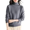 Women Knitted Sweater Wool Turtleneck Long Sleeve Pullover Tops Casual Loose Thermal Winter Bottoming Top Loungewear Grey view 1