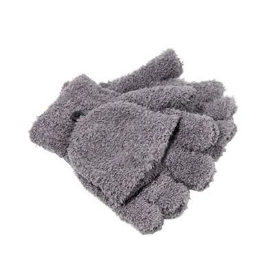 ANDRESLAD Half Finger Gloves for Coral Mittens Hand Warmers for Boys Girls Soft Comfortable Design for Cold Weather for Texting Tablets Grey