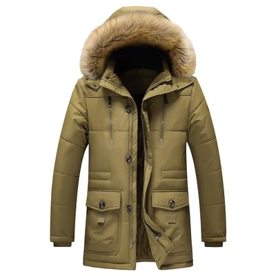 Men's Sherpa Lined Warm Windproof Parka Casual Padded Winter Hooded Jacket Skinny Quilted Outwear With Fur Hood (Khaki,7X-Large)