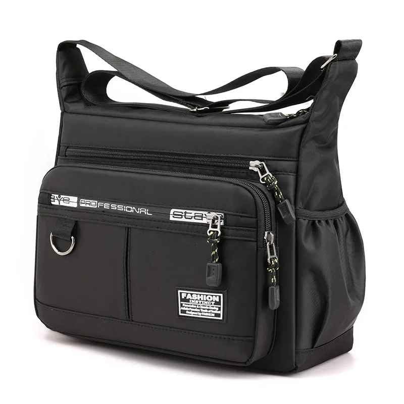 Crossbody Shoulder Bag, Men's Messenger Bag, Small Sling Pack, Waterproof, Work (Black)