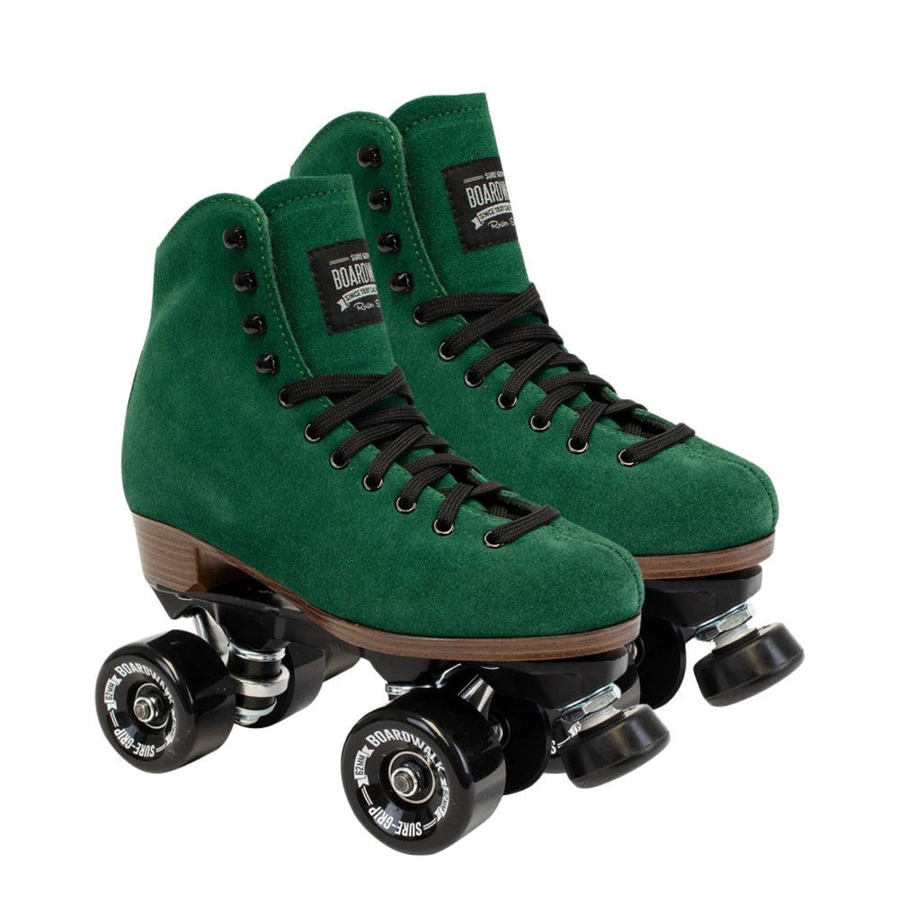 Sure-Grip Boardwalk Unisex Outdoor Roller Skates with Retro Leather Boots and 82A Wheels (Evergreen, Mens 9 / Womens 10)