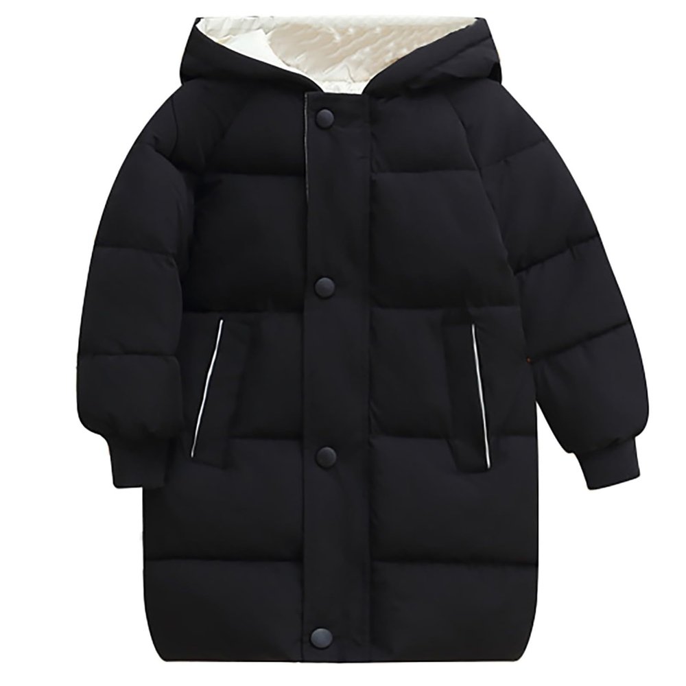 Boys Girl's Winter Long Coat Parka Kids Warm Hooded Puffer Jacket Kids Lightweight Down Winter Coats (Black, 7-8 Years)
