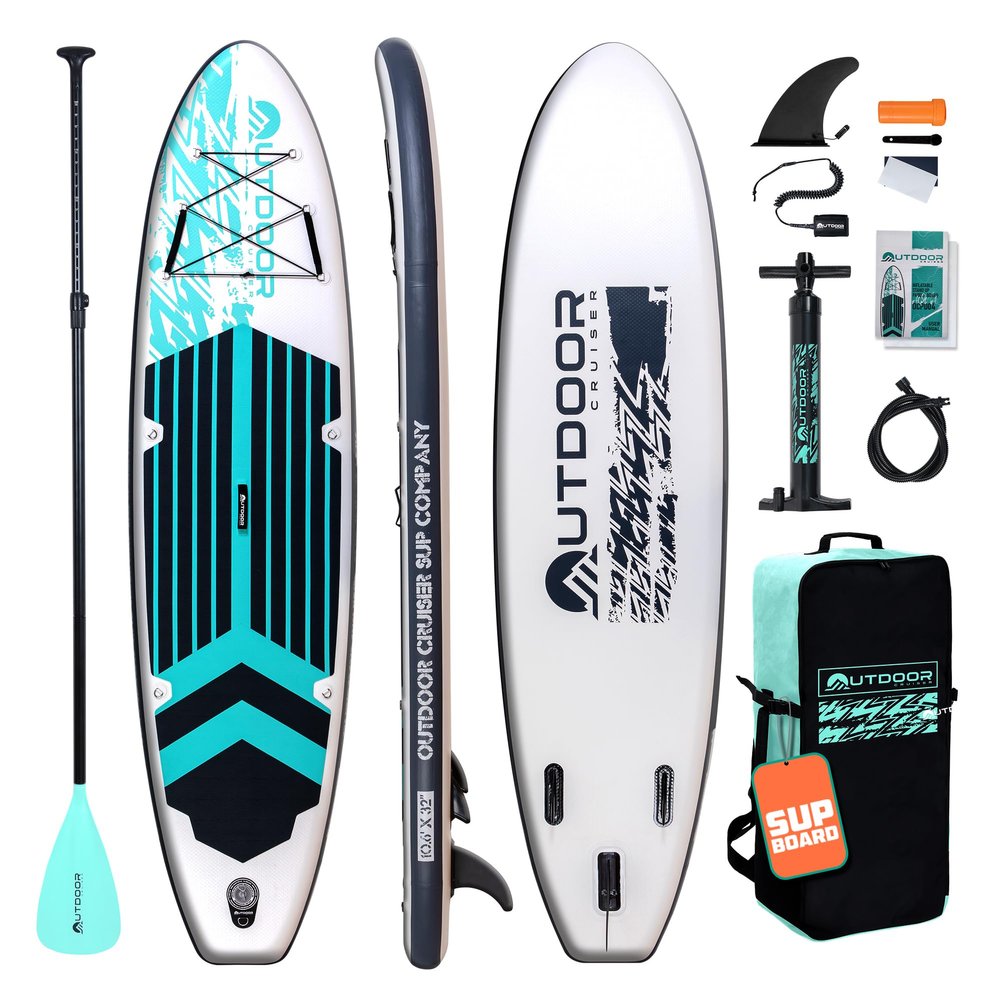OutdoorCrusier Ultra-Portable Inflatable Stand-Up Paddle Board, Lightweight & Stable with Non-Slip Design, Complete SUP Accessories, Durable Drop-Stitch Material- Caribbean Sea Blue