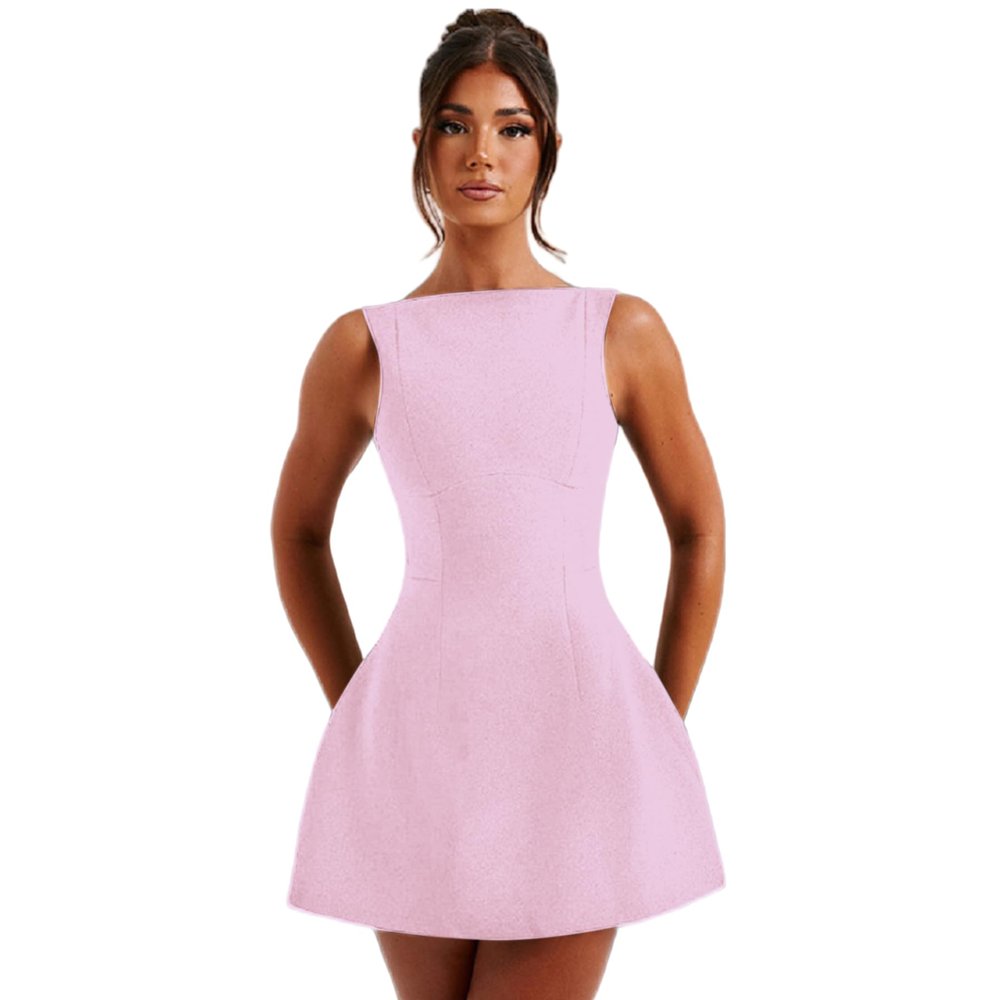 ANKOMINA Women's Elegant Mini Dress Sleeveless Mock Neck Tank Short Dress Bodycon Casual Work Office A Line Dresses
