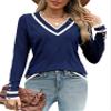AKEWEI Womens Tops Fall Trendy Long Sleeve V Neck Knit Pullover Dressy Lightweight Sweater(Blue Color Block,Small) view 4