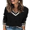 AKEWEI Women's Fall Sweaters V Neck Casual Long Sleeve Tops Shirts Ribbed Buttons Pullover(Color Block,Small) view 1