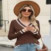 AKEWEI Ladies Sweaters V Neck Long Sleeve Pullover Top 2025 Ribbed Knit Buttons Fall Clothes(Brown Color Block,Large) view 2