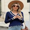AKEWEI V Neck Women's Pullover Sweaters Casual Long Sleeve Knitted Tops Lightweight Ladies Sweater(Navy Blue,Large) view 3