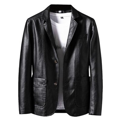 JEShifangjiusu Men's Lapel Leather Jacket Lightweight Button Slim Fit Biker Coat Motorcycle Riding Jackets With Pockets (black2,Medium)
