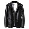 JEShifangjiusu Men's Lapel Leather Jacket Lightweight Button Slim Fit Biker Coat Motorcycle Riding Jackets With Pockets (black2,Medium) view 1