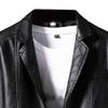 JEShifangjiusu Men's Lapel Leather Jacket Lightweight Button Slim Fit Biker Coat Motorcycle Riding Jackets With Pockets (black2,Medium) view 2