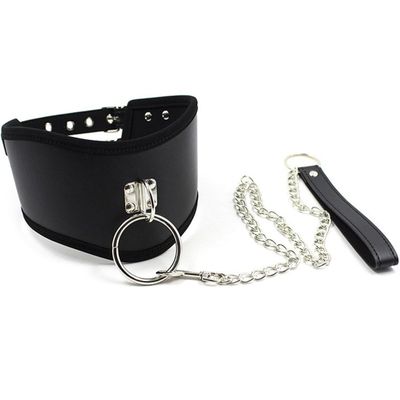 JNKET Punk Hauling Chain PU Leather Collar Gothic Metal Ring Choker Adjustable Size (Black)