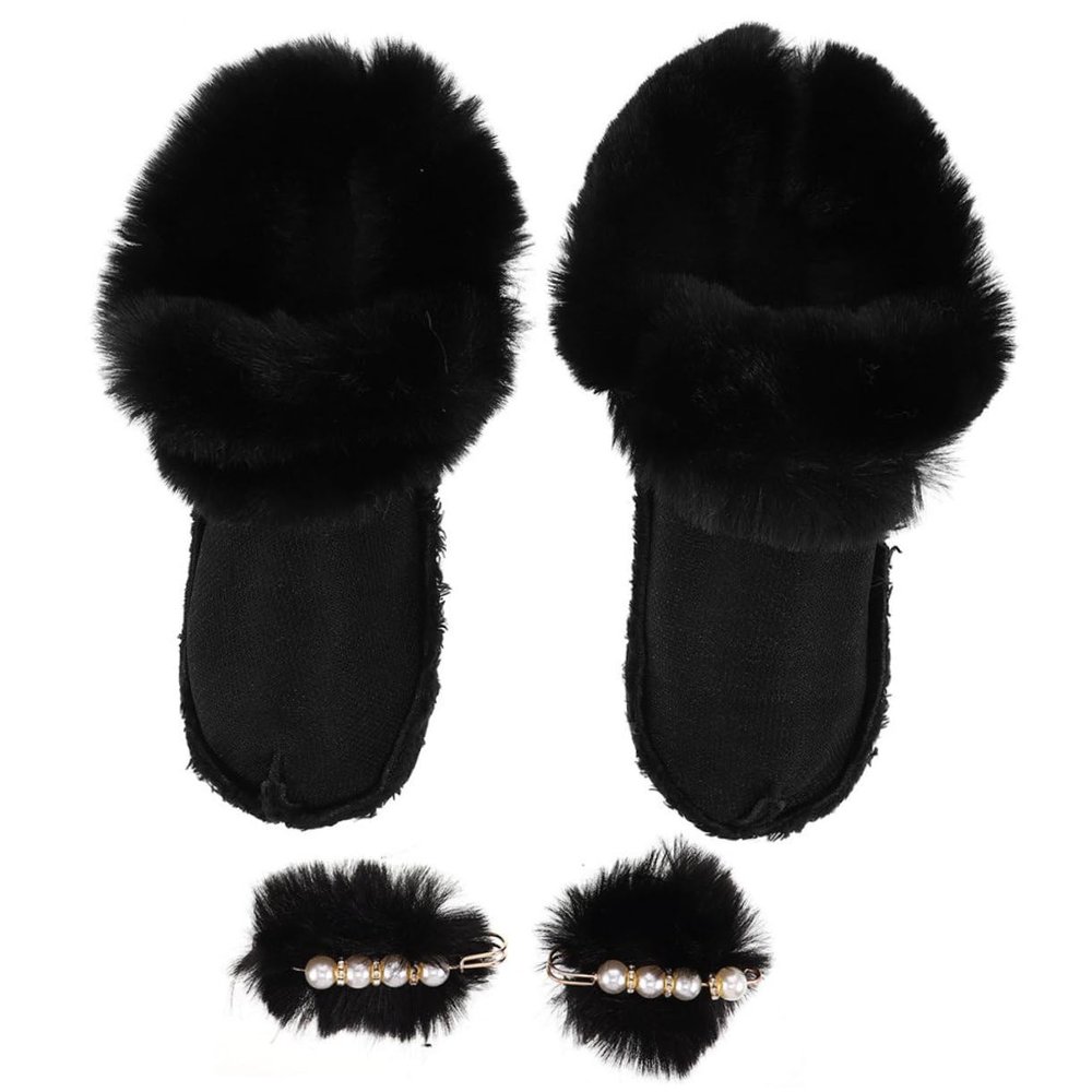 Hoement 1pair Faux Fur Winter Shoe Liners Removable Plush Insoles for Snow Boots Cozy Warm Footwear Inserts Pompoms for Indoor and Outdoor Use