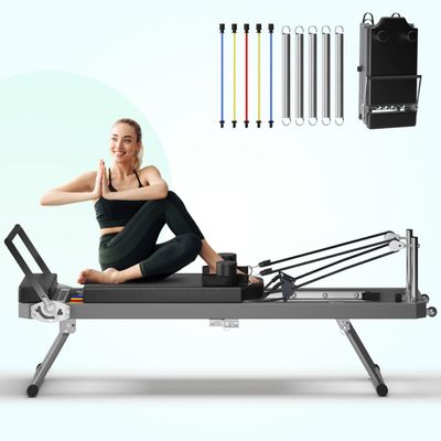 sogesfurniture Pilates Board,Pilates Reformer Foldable for Home Gym and Studio,Reformer Pilates Machine Up to 330.5 LBS with Dual Resistance- Springs and Cords, (Black, 77.9 inch)