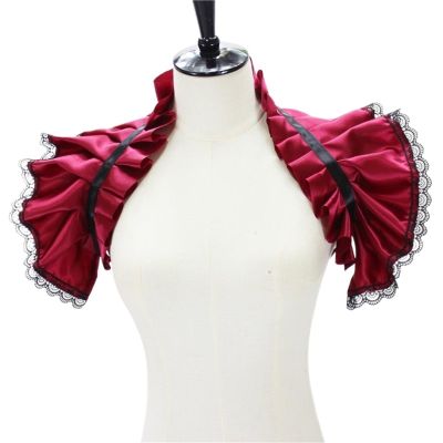 LNJMRU Satin Neck Ruff Ruffled Collar Fake Collar Pleated Sleeve Shawl Stage Costumes Cosplay Neck Ruff(Red)
