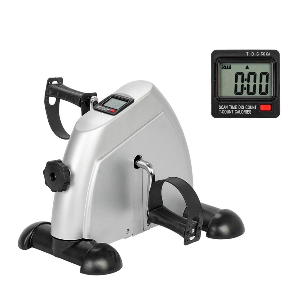 Home Use Hands and Feet Trainer Mini Exercise Bike Home Exercise Bike Pedal Exerciser Foot Peddler Portable Therapy Bicycle Leg Peddler Portable Mini Cycle Bike for Hands Arm Trainer Silver