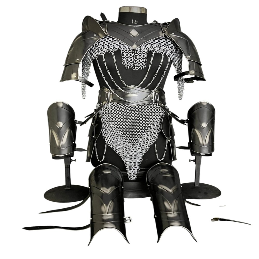 Indian Steel Handicrafts Medieval Cuirass Armor, Chainmail, Bracer & Leg Armor, Cosplay, SCA, LARP, Fantasy Armor, Chainmail Cosplay Armor Gift for Women