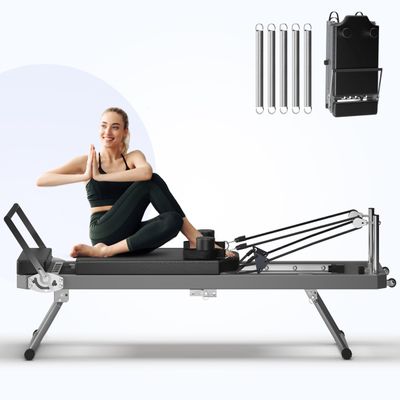 sogesfurniture Pilates Board,Pilates Reformer Foldable for Home Gym and Studio,Reformer Pilates Machine Up to 395LBS with Dual Resistance- Springs and Cords,(Black, 86.6 inch)