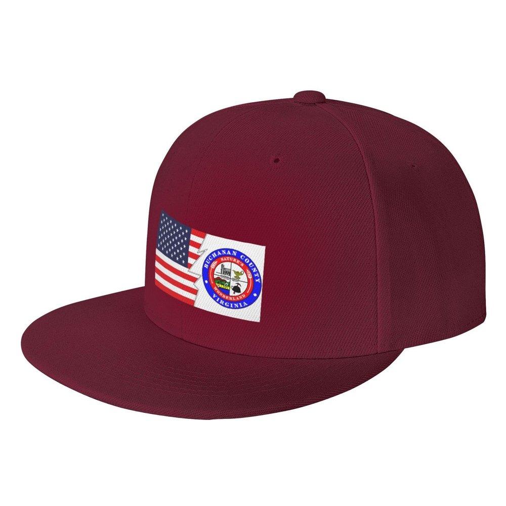 Buchanan County Va Seal and America Snapback Hat Flat Bill Hat Baseball Cap for Men Women Dark Red