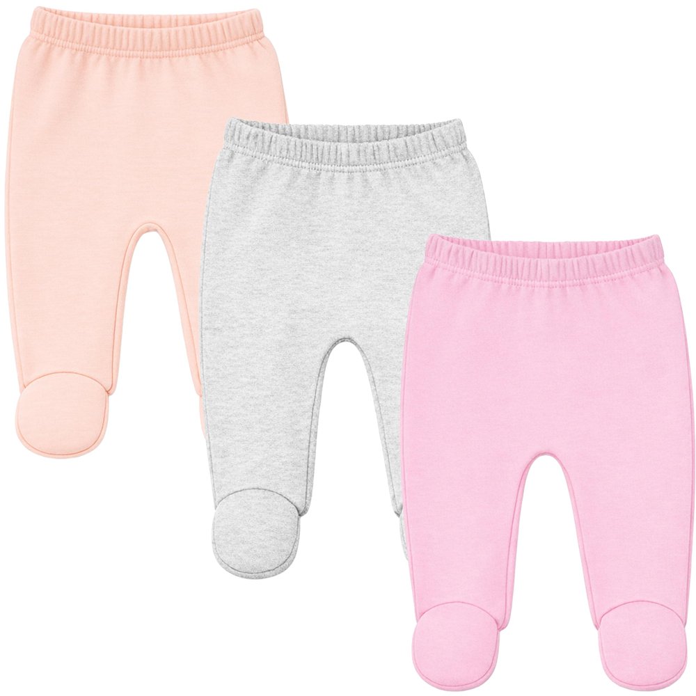 123 Bear Baby Soft Cotton Spandex Pants with Feet Multipack (Peach 3pk, Newborn)